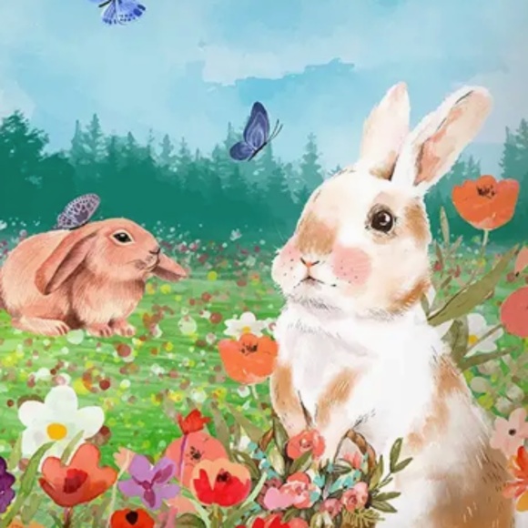 NEW EASTER BUNNIES EASTER/SPRING/NURSERY LINEN PILLOW COVER 17.7" X 17.7" - Picture 2 of 5